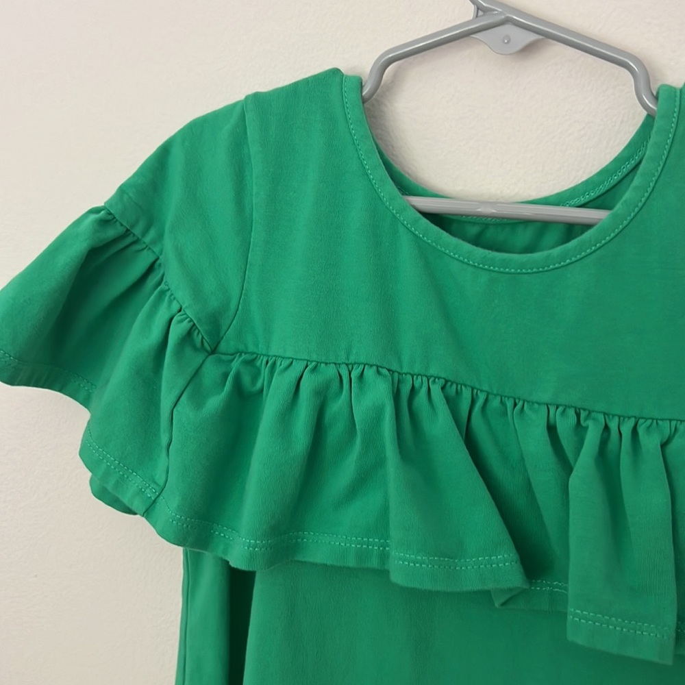 Green Ruffled Kids Dress - Picture 2 of 4
